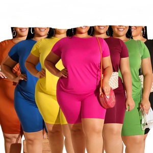 Taglie forti XL-4XL 2 pezzi Set da <span class=keywords><strong>donna</strong></span> <span class=keywords><strong>pantaloncini</strong></span> larghi Casual estivi + abiti da <span class=keywords><strong>tuta</strong></span> da <span class=keywords><strong>donna</strong></span> due pezzi Set OL - Product Image 1