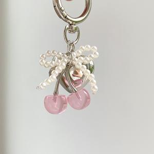 Y2K Silver Heart keychain Phone Case Pendant Keyring Women's Bag Accessories Gifts Pearl Bow <strong>Crystal</strong> Cherry Bag Charm Key chains - Product Image 6