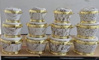 Juego de 3 Ollas Térmicas de Alta Gama con Aislamiento, 2.2L, 4.4L, 6.5L, con Textura de Mármol y Adornos Dorados, para Servir Comida en Fiestas