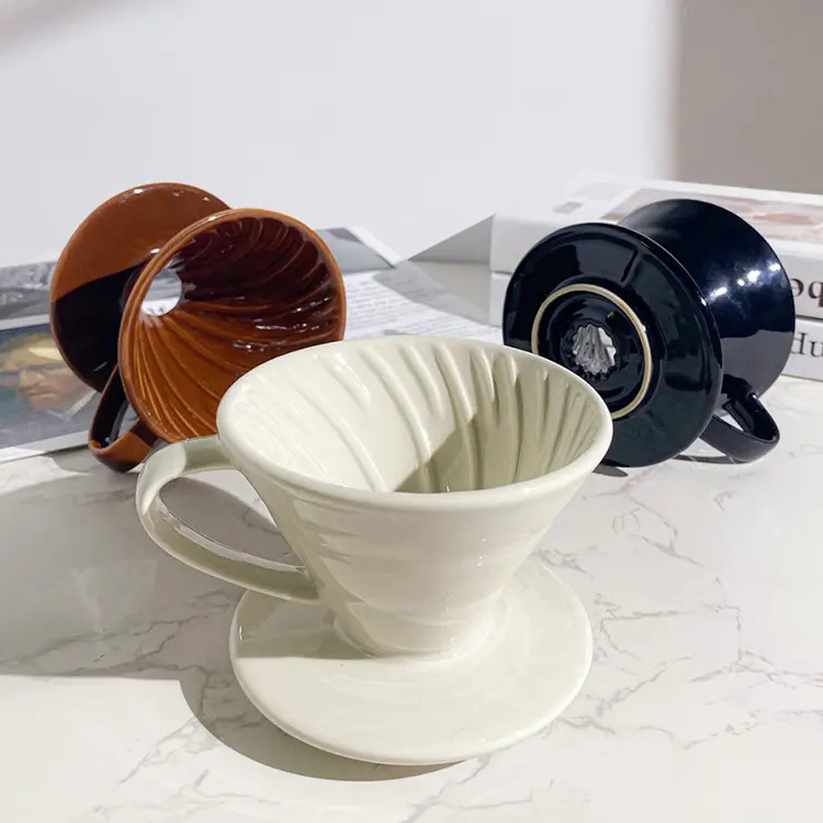 Harmony yüksek kaliteli seramik damla koni şekilli özel renkli kullanımlık kahve seramik filtreli fincan