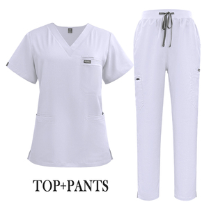 Venta al por mayor caliente Rosa antiarrugas de manga corta 3 bolsillos Pantalones rectos elásticos Unisex Medical Scrub Sets para hombres y mujeres enfermera - Product Image 2