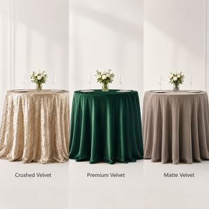 Wholesale <b>Round</b> Velvet <b>Tablecloth</b> Three Finish Display Crushed Premium Matte for Hotel Banquet Event Rental - Product Image 1
