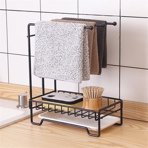 Kitchen Multifunctional Standing Type Double Tier Modern Stainless Steel Towel <b>Sponge</b> Rag Storage Drain Rack - Product Image 1
