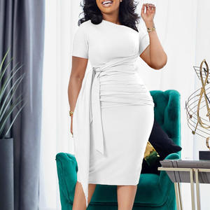 IStapromo Regalos Vestido de Verano para Mujer, Nuevo, de Manga Corta, a la Moda, Plisado, Elegante, con Cordones, Cuello Inclinado, Estilo Europeo y Americano - Product Image 3