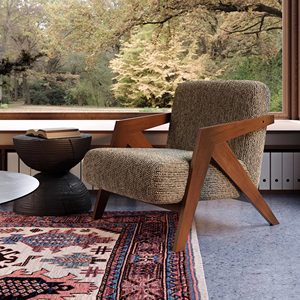 Poltrona Retrò Antica Rustica di Lusso, Arredamento Nordico Moderno, Sedia in Tessuto e Legno per <span class=keywords><strong>Soggiorno</strong></span>, Poltrona Lounge d'Accento - Product Image 6