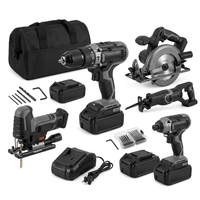 Kit combiné d'outils électriques sans fil 5 pièces 5 en 1 : Meuleuse d'angle, Marteau perforateur, Clé à chocs, Perceuse, Scie circulaire