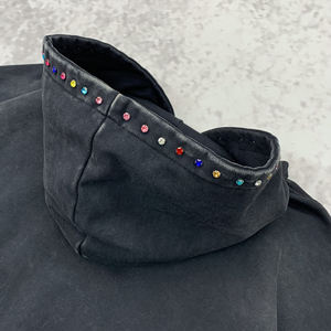 Streetwear Sweat à capuche unisexe personnalisé surdimensionné délavé à l'acide Sweat à capuche double fermeture éclair Sun Faded Rhinestone Sweat à capuche zippé - Product Image 5