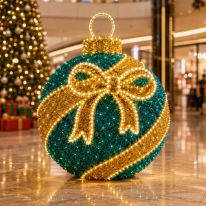 Décoration intérieure de centre commercial, boule décorative 3D géante, <span class=keywords><strong>vert</strong></span> turquoise avec nœud en ruban doré, motif lumineux LED, CE RoHS IP65 - Product Image 1
