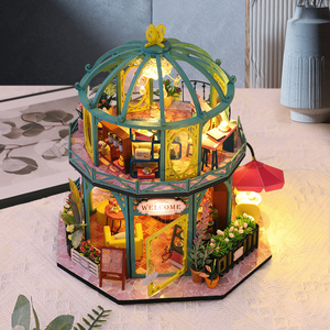 Casa de Muñecas en Miniatura al por Mayor, Kit de Casa en Miniatura DIY, Kit de Rincón de Lectura, Modelo de Cafetería Floral de Vidrio de <span class=keywords><strong>2</strong></span> Capas para Ensamblar a <span class=keywords><strong>Mano</strong></span> - Product Image 2