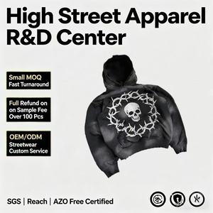 Sudadera con Capucha de Lujo de Alta Calidad, 500 Gsm, con Diseño de Calavera, Lavado Ácido, para Hombre, Moda Urbana, Sudadera Personalizada para Chico, Diseño en Blanco - Product Image 1