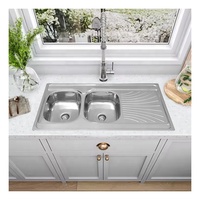 Évier de cuisine double bac grande taille 120*60cm en acier inoxydable, avec égouttoir intégré, style ferme, pour poste de travail - Vente en gros usine