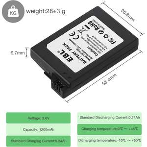 For EBL 3.6V Lithium Ion Rechargeable Battery Pack 1200mAh Actual Capacity Compatible with PSP 2000/3000 Replacement Battery - Product Image 3