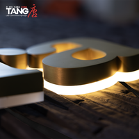 Letras de Canal Invertido Personalizables, Acero Inoxidable Electrochapado en Oro, Resistentes al Agua IP65 para Exteriores, Iluminación 3D para Empresas