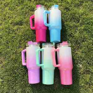 Vasos de Viaje de Acero Inoxidable con Purpurina Holográfica Arcoíris, Decorados con Diamantes, Sublimables, de 40 oz, con Asa - Product Image 2