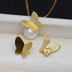 Pendentif papillon en argent S925 avec perle sur le dos, ensemble de 9 à 12 épingles à cheveux, accessoires de bricolage, ensemble de boucles d'oreilles 4025 - Product Image 1