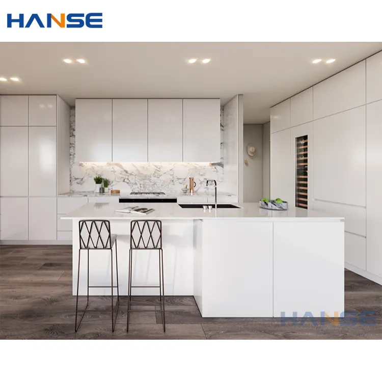 Çin foshan fabrika fiyat özel modüler ahşap dolaplar mobilya tasarımı modern beyaz akrilik levhalar kurulu mutfak dolabı