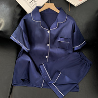 Conjuntos de Pijamas de Seda Sintética para Mujer, Blusa de Manga Corta y Shorts de Verano en Color Sólido, Ropa de Dormir de Satén para Estar en Casa