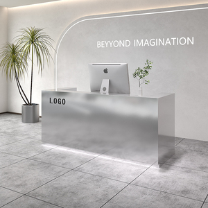 Modern Stainless Steel Reception <b>Desk</b> Simple Bar Counter for <b>Small</b> Clothing Store Cash Register Dance Room <b>Desk</b> Reception DeskMK - Product Image 1