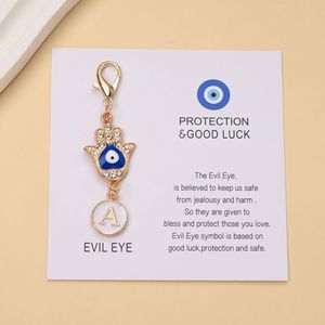 พวงกุญแจคาราไบเนอร์แบบวินเทจสลักอักษรภาษาอังกฤษ 26 ตัวอักษร พร้อมจี้ตาปีศาจนำโชค  โลหะผสมชุบทอง น้ำหนักเบา - Product Image 6