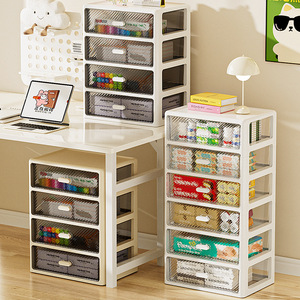 Transparent Desktop Storage Cabinet with Black <b>Drawers</b> and Partitions for <b>Makeup</b> and Cosmetics Cream Color Extra Large Size - Product Image 2