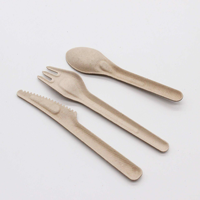 Ensemble de couverts biodégradables en bagasse – Fourchette, cuillère, couteau jetables en pulpe de canne à sucre – Ustensiles écologiques pour le camping en extérieur (vente en gros)