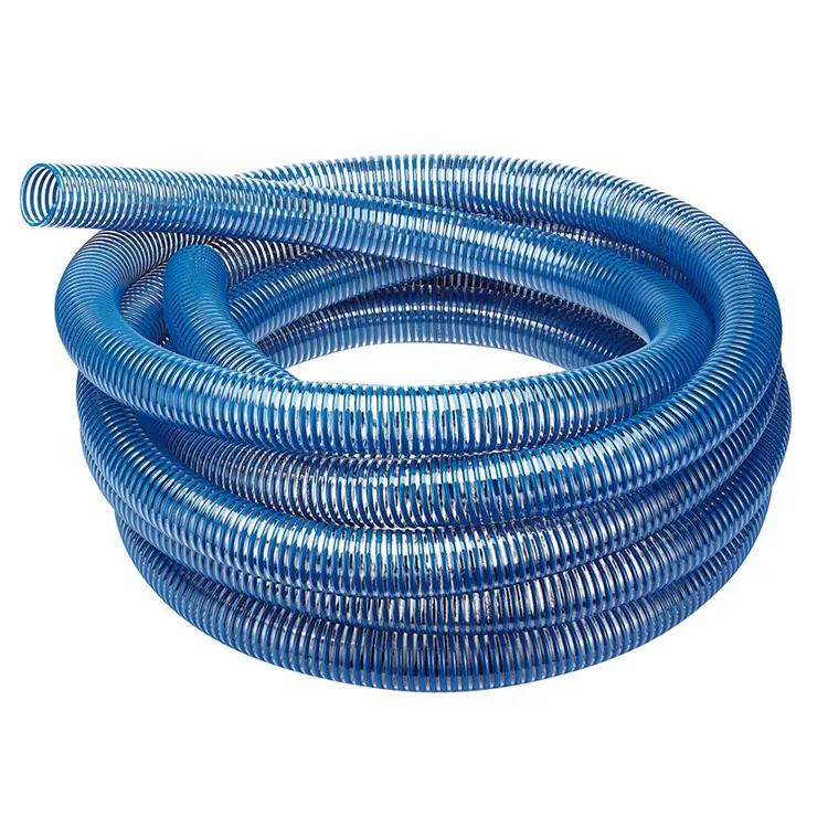 Mavi 16mm Spiral oluklu PVC hortum 50m bahçe makara uygulaması için esnek emme deşarj su hortumu