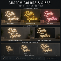Letrero de neón LED personalizado Better Together, decoración de pared personalizada para ceremonia de boda, regalo de aniversario para el hogar, dormitorio