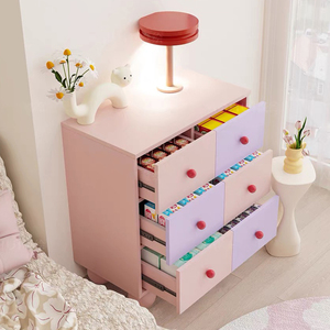 Armoire de style crème française avec <span class=keywords><strong>tiroirs</strong></span> à blocs de couleur et pieds cannelés pour le rangement latéral de la chambre ou l'entrée - Product Image 1