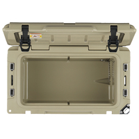 Kotak pendingin makanan mini warna beige 30QT, dapat dikunci, bentuk persegi, untuk berkemah di luar ruangan, terbuat dari bahan rotomolding.