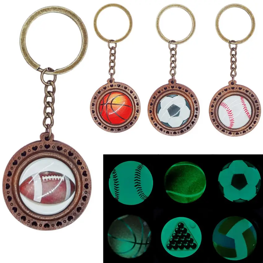 2024 Explosive baseball basketball football keychain glow-in-the-dark glass pendant