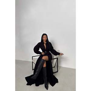 ชุดราตรีสีดำแบบมีดีเทล สายเดี่ยว คอสูง ประดับด้วยลูกปัด ผ้าโพลีเอสเตอร์ ไซส์ XS และ XL - Product Image 1