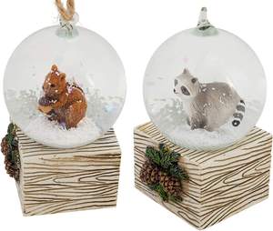 Mini Brown Resin Squirrel Raccoon <strong>Snow</strong> <strong>Globe</strong> Polyresin Hanging Christmas Ornament - Product Image 1