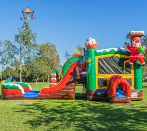 Parcours d'obstacles gonflable sur le thème de Noël avec double toboggan - Château gonflable d'hiver de qualité commerciale pour les locations de fêtes de fin d'année - Product Image 2