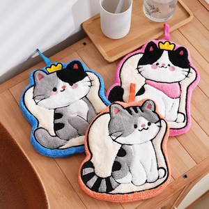 Toallas de Mano de Felpa de Coral con Dibujos Animados de Gatos, para Colgar en la Cocina o el Baño - Product Image 1