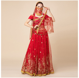Vestido de Halloween para Mujer, Lujoso y Brillante, de Poliéster con Patrón Dorado, Disfraz Indio de la Princesa Jazmín de Aladdín, para Danza del Vientre y Bollywood - Product Image 3