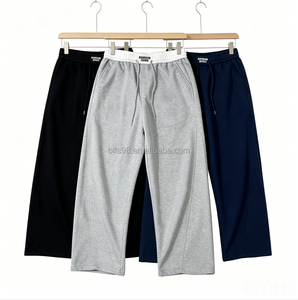 Pantalon de survêtement homme grande taille, taille mi-haute, cordon de serrage, coupe décontractée ample, 100% coton, pour l'automne, gris, noir, marine - Product Image 1