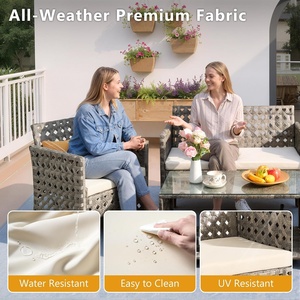 Modern Rattan Outdoor Sofa Set with Waterproof <strong>Cushions</strong> Powder Coated Frame UV-Resistant PE Rattan-4 Pieces <strong>Garden</strong> <strong>Furniture</strong> - Product Image 3