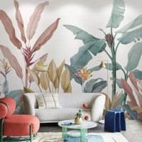Papier peint mural artistique à thème tropical nordique, feuilles de bananier, pour salon
