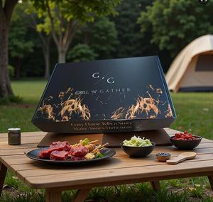 Boîte à barbecue en papier pour repas de groupe arabe avec grilles de barbecue intégrées, compartiment à charbon de bois, ensemble de brochettes, kebabs, rôtis, emballage - Product Image 3