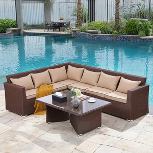 Ensemble de bistrot extérieur à cadre en aluminium avec chaise longue 3 pièces et canapé-lit en rotin pour dîner dans les hôtels, les jardins Design en rotin artificiel - Product Image 6