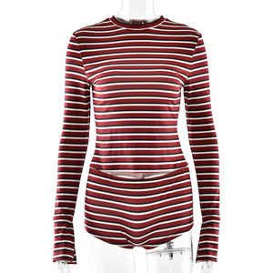 ชุดบอดี้สูทลายทางเซ็กซี่สไตล์ยุโรปอเมริกัน คอวี กระชับเอว สำหรับงานปาร์ตี้หรือใส่ลำลอง แต่งผ้าแบบแพทช์เวิร์ค แฟชั่น - Product Image 5