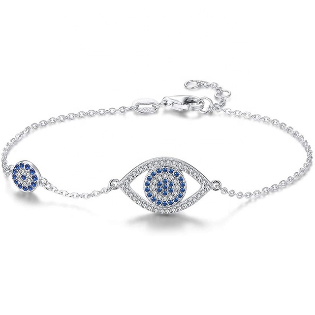 Hot Wholesale Evil Blue Eyes Charms Adjustable Bracelet in 925 Sterling Silver for Women Turkey Style