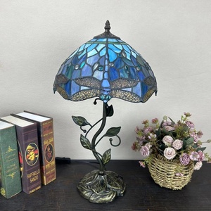 LongHuiJing Handmade Stained Glass Mediterranean Design Dragonfly Lampshade Desk Lamp Dome Shade AC Powered for Study 12-Inch - Product Image 6