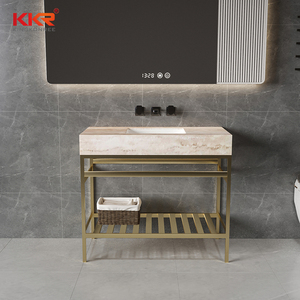 Mueble de Baño Moderno de Superficie Sólida Acrílica con <span class=keywords><strong>Base</strong></span> de Lavabo de Acero Inoxidable <span class=keywords><strong>para</strong></span> Hotel, Mueble de Baño con Lavabo de Piedra - Product Image 3