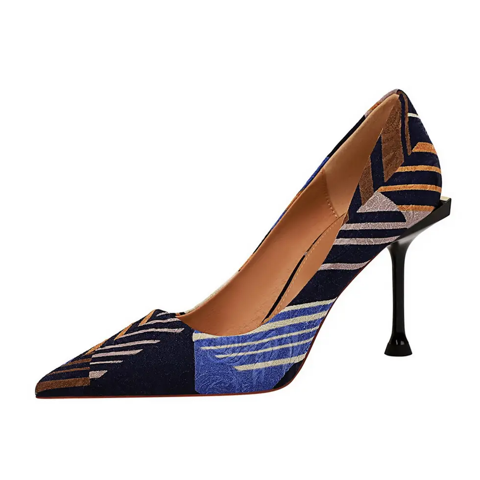 925-8 Màu Sắc phù hợp với vải cao gót giày của phụ nữ với siêu cao gót nông miệng nhọn thời trang mỏng duy nhất giày