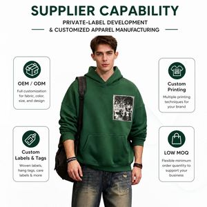 Sudadera con Capucha Verde Oscuro para Hombre con Diseño de Parche Gráfico y Corte Holgado con Hombros Caídos para Colecciones de Moda Urbana - Product Image 3