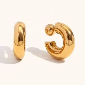 Dingran Minimalist Design 18K PVD Gold Plated Hollow Hoop Earrings Stainless Steel Waterproof Jewelry 2024