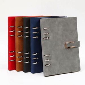 Custom A5 Binder Leather Business Notebook 100 Sheet PU Loose-<b>Leaf</b> Planner with Magnetic Buckle for School Use - Product Image 3