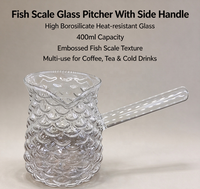 Carafe à café en verre à motif écailles de poisson avec poignée latérale, théière en verre borosilicate texturé résistant à la chaleur pour la maison et le café
