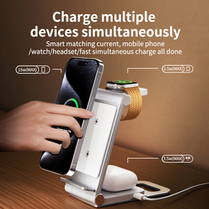Support de <span class=keywords><strong>charge</strong></span> sans fil magnétique pliable 3 en 1, chargeur sans fil rapide 15W PD3.0 5V/2A pour smartphone, montre connectée, écouteurs - Product Image 4